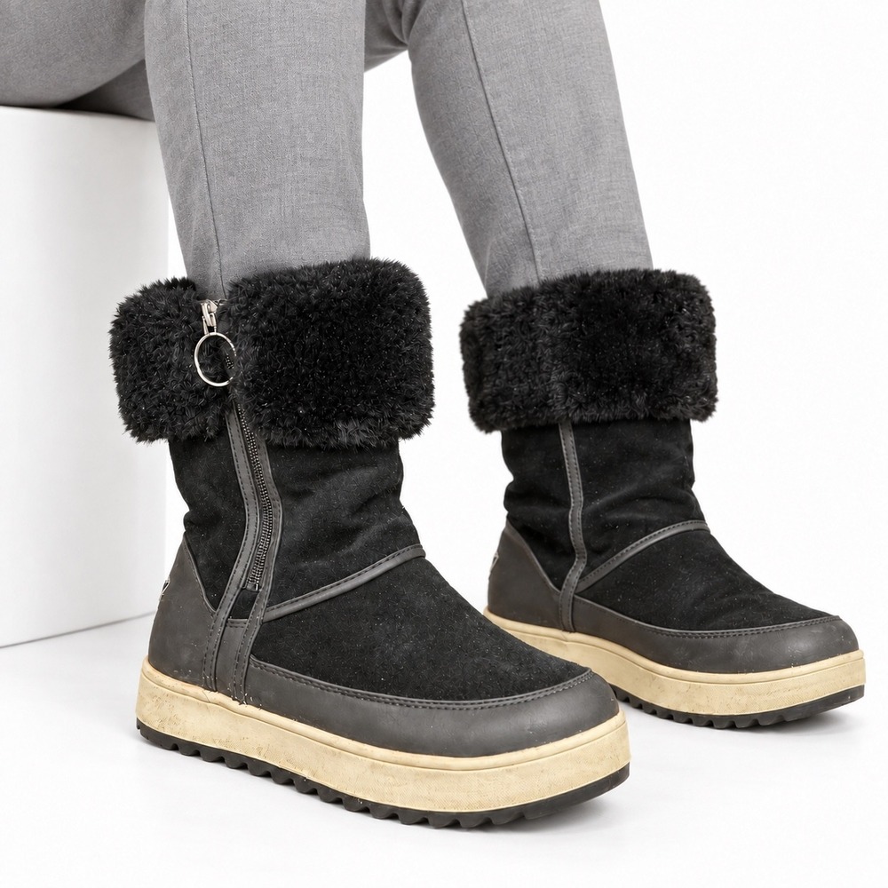 Koolaburra UGG Tynlee Boots Suede Faux Fur Black Winter Ski Gorpcore Womens 8
